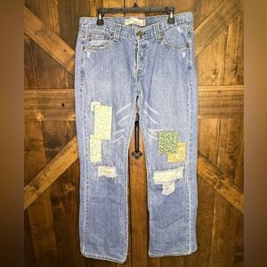 Levi's 513 Slouch Boot Cut Patchwork Accents Distressed Y2k Jeans Size 13M W36